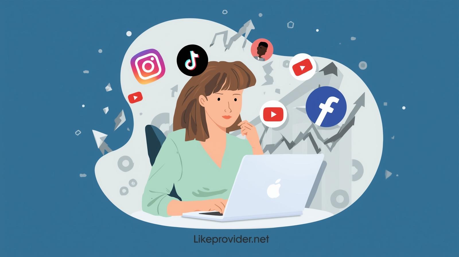 Cheap SMM Panel illustration showing social media services with likeprovider.net