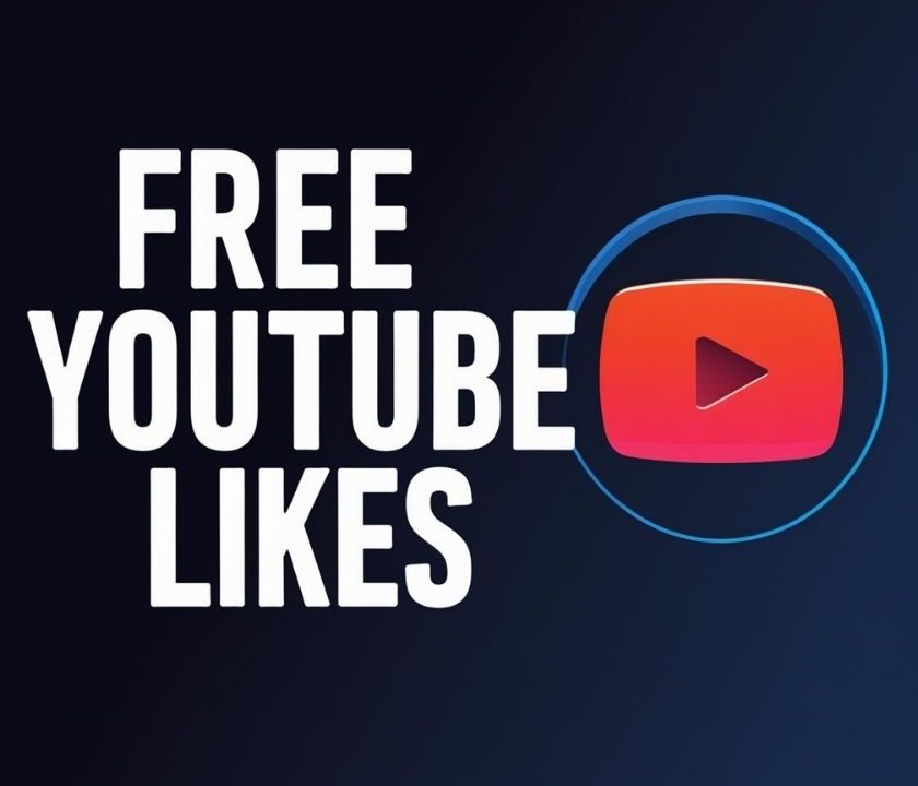 A banner image showing the text “Free YouTube Likes” with a stylized play button icon, designed to represent a 2025 guide about boosting YouTube video engagement for free.
