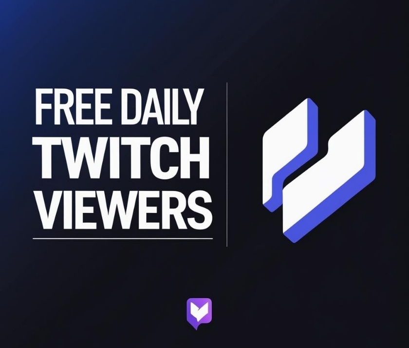 Illustration showing “Free Daily Twitch Viewers” with a modern streaming-themed design and viewer icons, representing audience growth on Twitch.
