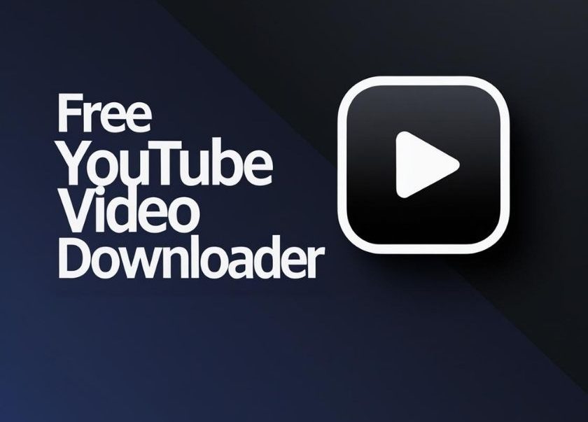 Modern Free YouTube Video Downloader icon with red play button and download arrow, symbolizing easy YouTube video downloads in HD.