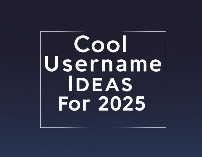 Centered dark-themed image with white bold text “Cool Username Ideas for 2025” on a gradient background, representing creative username suggestions.