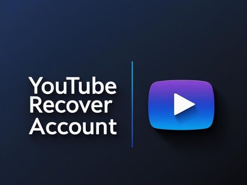 Generic YouTube account recovery concept with dark background and play button icon