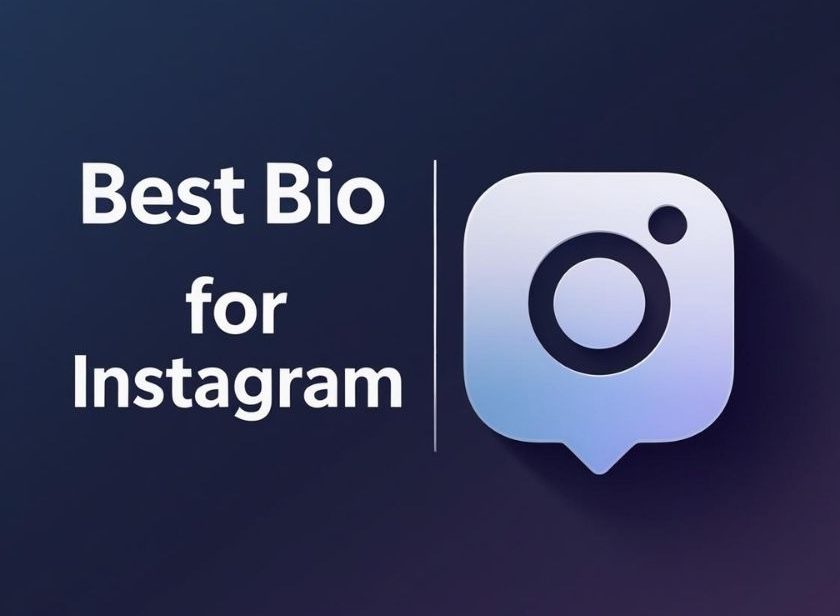 Modern square-format digital banner featuring the text “Best Bio for Instagram” in bold white font with a speech bubble icon, designed for blog.likeprovider.net.
