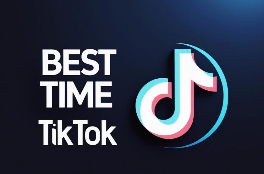 Best time to post on TikTok visual with clock and graph on a dark background