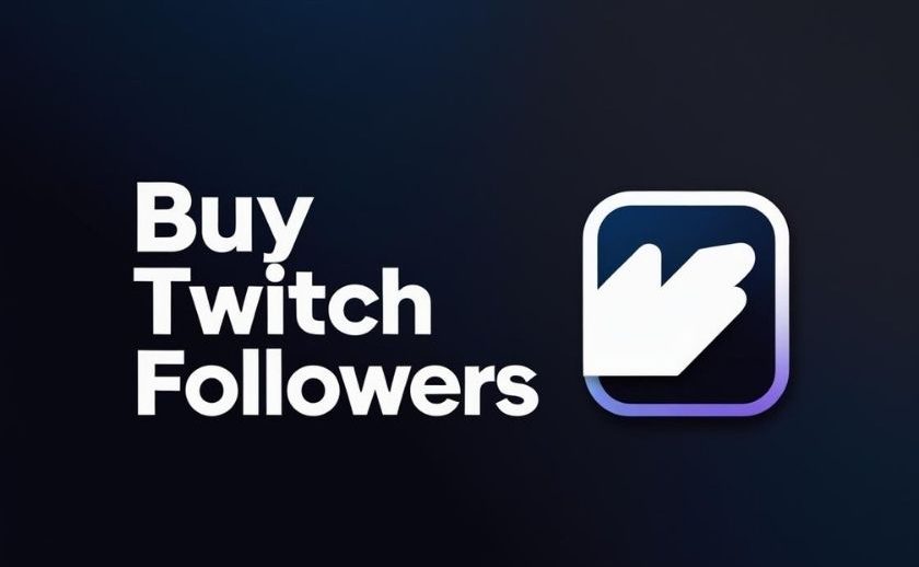 Buy Twitch Followers banner showing Twitch logo and growth arrow, dark background