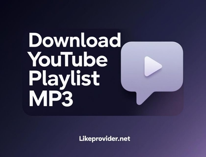 Download YouTube Playlist MP3 banner with convert icon and likeprovider.net branding