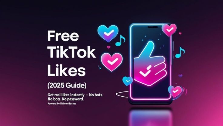Illustration of free TikTok likes with digital hearts and glowing engagement icons on a dark background.