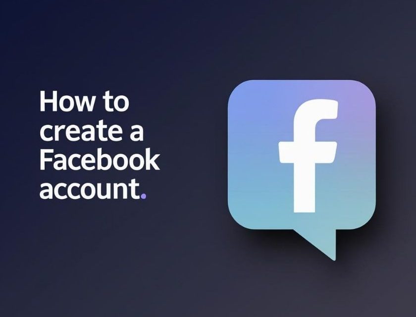 Step-by-step Facebook account creation illustration with Facebook logo – 2025 guide for likeprovider.net