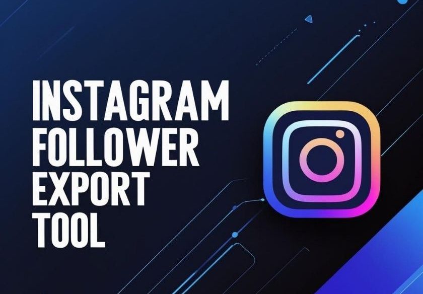 Dashboard interface of an Instagram follower export tool showing data charts and download icons.