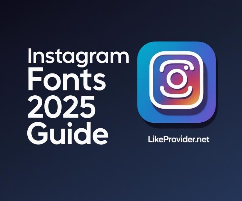 Instagram Fonts 2025 Guide cover image showing bold text and the Instagram icon with Likeprovider.net branding.