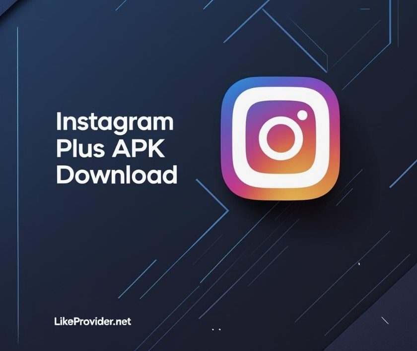 Instagram Plus APK download screen with Likeprovider.net branding – 2025 design style
