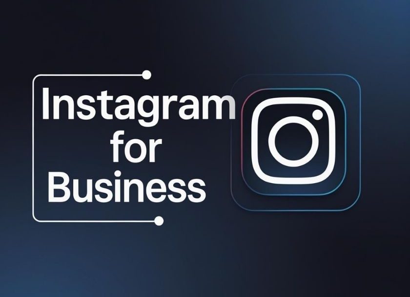 Instagram for Business logo on a dark gradient background with likeprovider.net branding