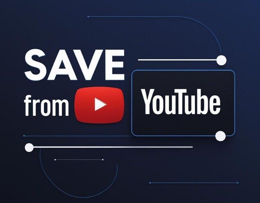 Banner image with the text "Save from YouTube" and a video platform-themed background, used for article about downloading videos from YouTube.
