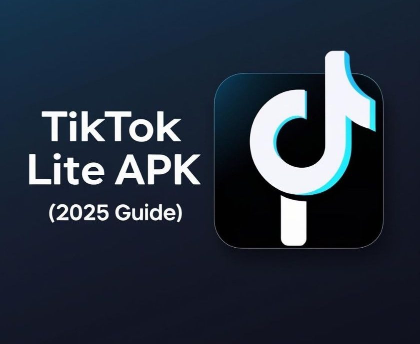 A centered dark-themed banner displaying the text “TikTok Lite APK (2025 Guide)” with a minimal app icon, designed to represent a guide for lightweight app usage.