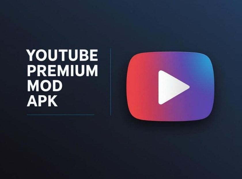 YouTube Premium Mod APK logo on a dark background with play icon
