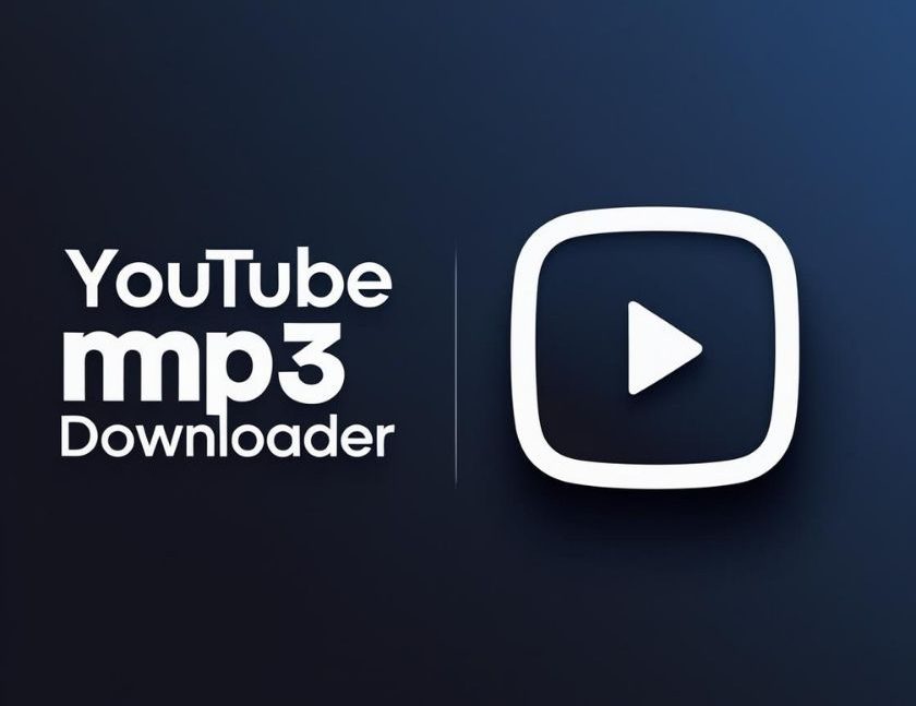 Minimalist design showing an abstract video player and a download icon representing a YouTube MP3 downloader tool.