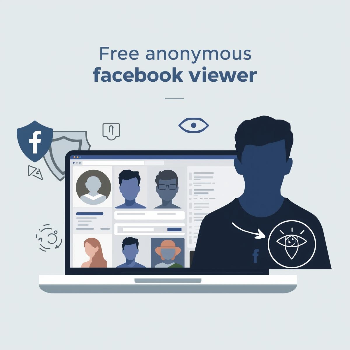 Free anonymous Facebook viewer banner showing hidden identity and profile icons