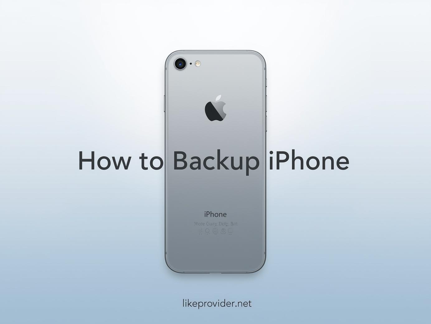 How to backup iPhone illustrated with a clean Apple-style device on a soft gradient background